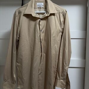 Calvin Klein Tan Dress Shirt with Pointed Collar